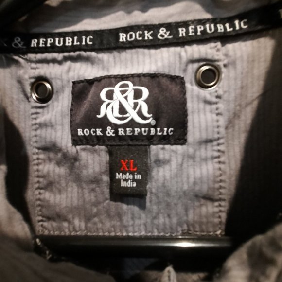 ROCK & REPUBLIC Mens Short Sleeve Gray Classic Fit Button Shirt Size XL - Picture 3 of 7